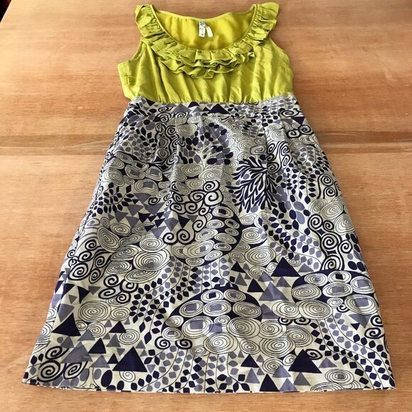 Maeve Dresses & Skirts - Maeve Dress Women 4 Gray Geometric Ruffle Sleeveless Pocket Silk Blend Preppy